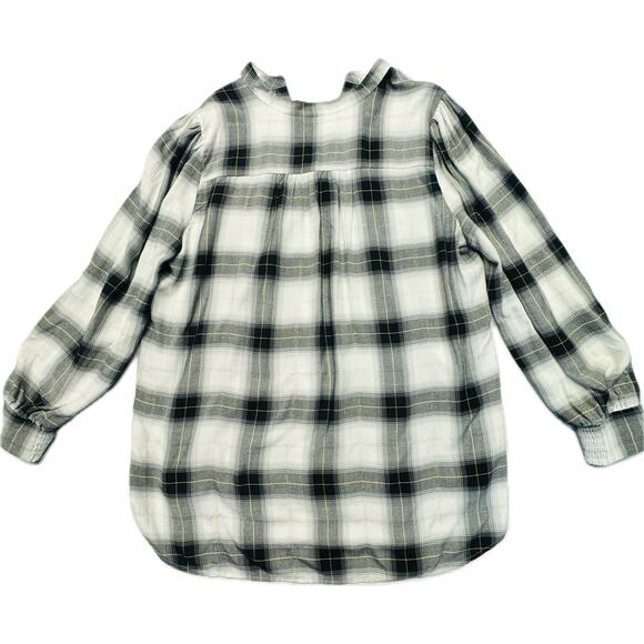 Loft Popover Split V-Neck Long Sleeve Tunic Top Women Lp White Black Gold Plaid - Picture 5 of 12